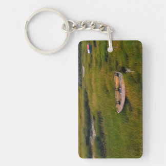 Row Boat in Grass Landscape Photo Acrylic Key Ring