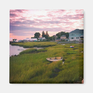 Row Boat in Grass Landscape Photo Magnet