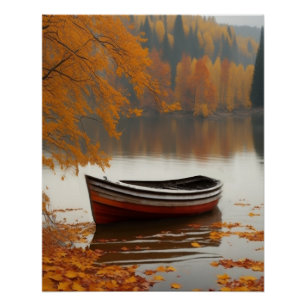 Row Boat Lake Colourful Autumns Wend Timeless Art  Poster