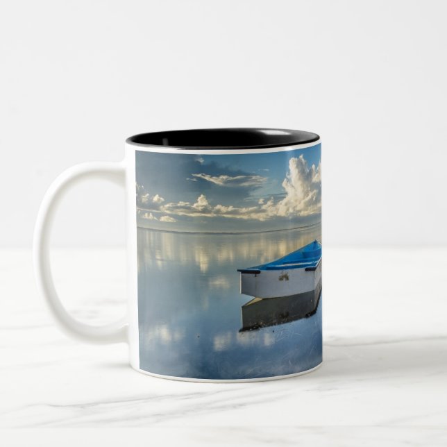 Row Boat On The Water Two-Tone Coffee Mug (Left)