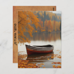 Row Boat Trees Colourful Autumns Wend Timeless Art Postcard