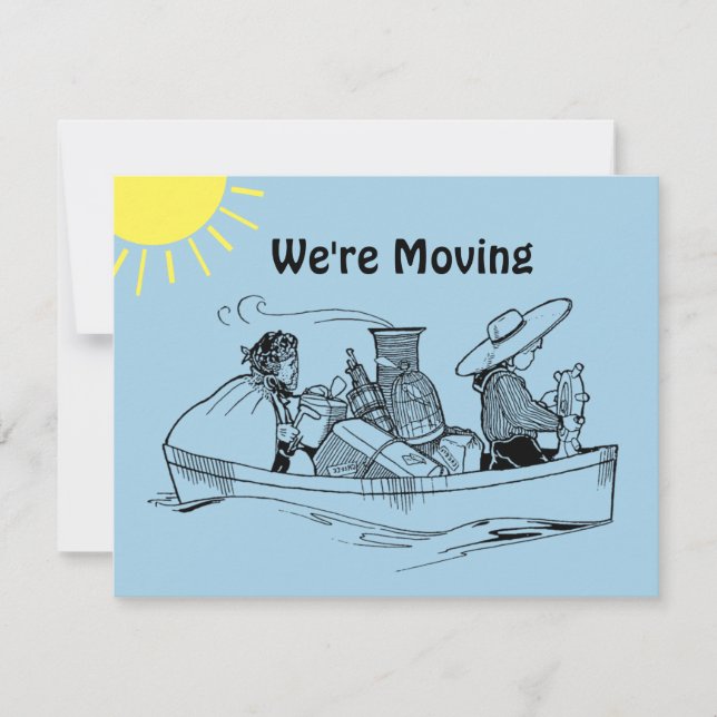 Row Boat We're Moving Blue Announcement Card (Front)