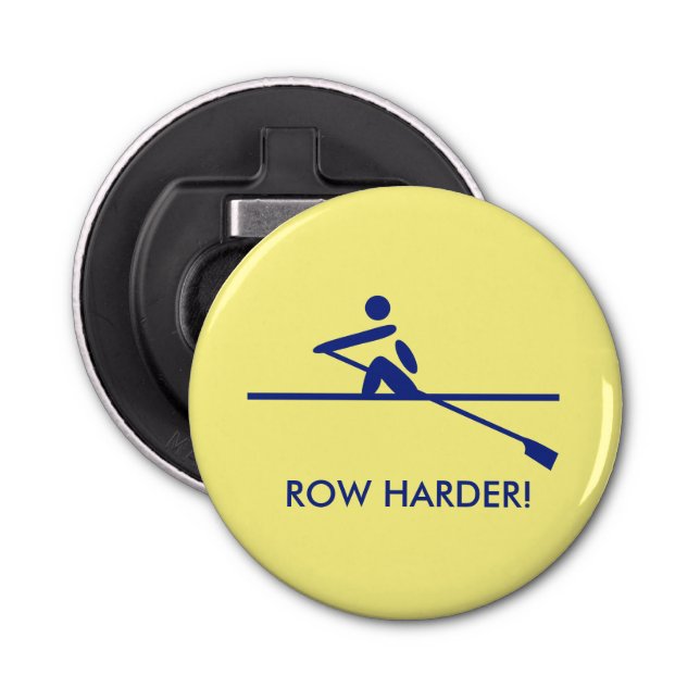 Row harder fun caption sporty yellow bottle opener (Front)