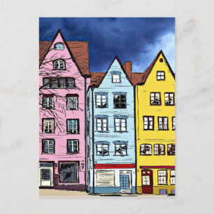 ROW HOUSES ART COLORFUL POSTCARD