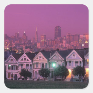 Row houses at sunset in San Francisco, Square Sticker