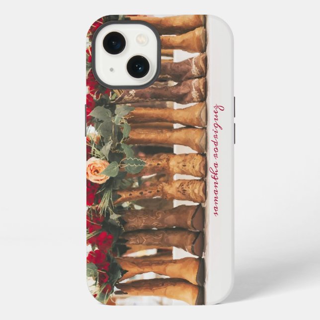 Row of Boots with Flowers iPhone Case (Back)