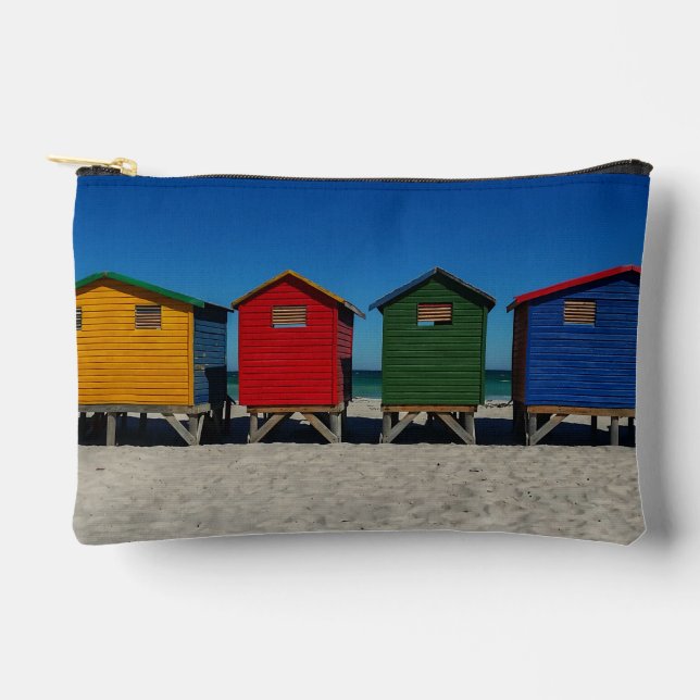 Row of Brightly Coloured Beach Huts Accessory Pouch (Front)