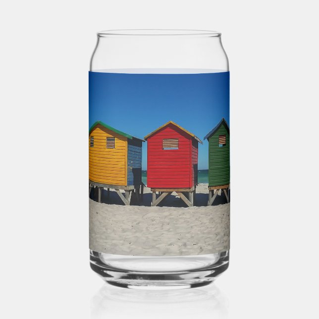 Row of Brightly Coloured Beach Huts Can Glass (Front)