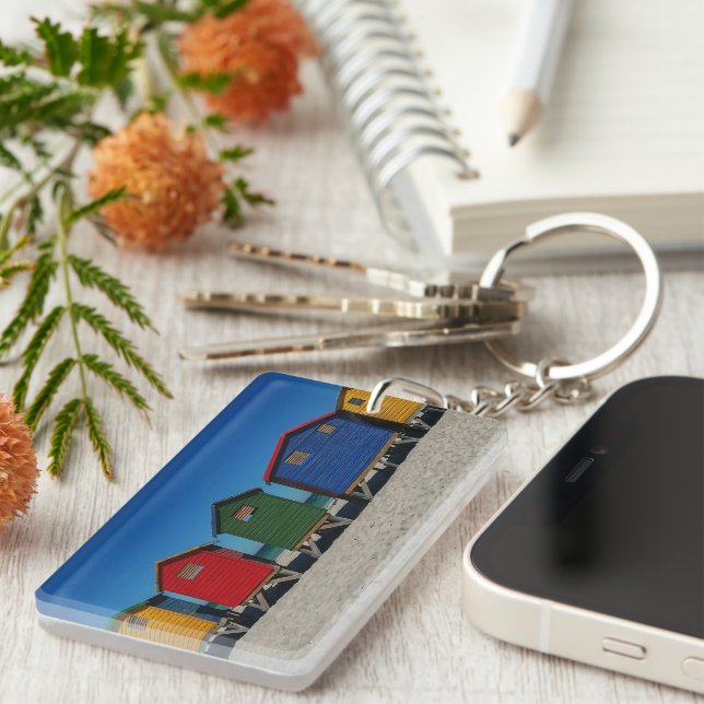 Row of Brightly Coloured Beach Huts Key Ring (Front Right)