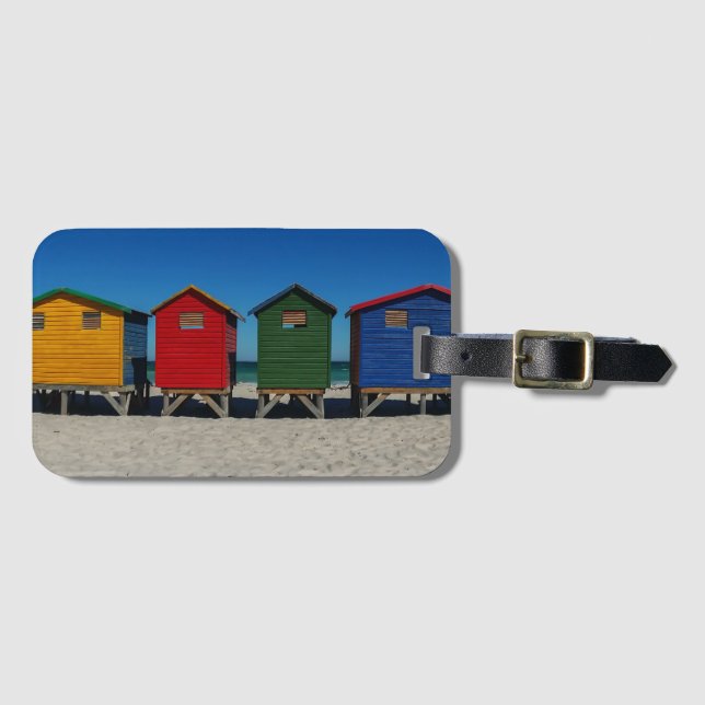 Row of Brightly Coloured Beach Huts Luggage Tag (Front Horizontal)