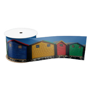 Row of Brightly Coloured Beach Huts Satin Ribbon