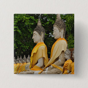 Row of Buddha statues, Wat Yai Chaya Mongkol 15 Cm Square Badge