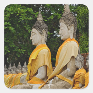 Row of Buddha statues, Wat Yai Chaya Mongkol Square Sticker