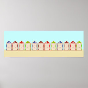 Row of Colourful Beach Huts Poster