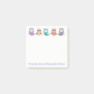 Row of Cute Pastel Owls Personalize Post-it Notes