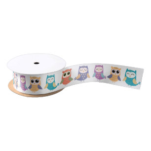 Row of Cute Pastel Owls Satin Ribbon