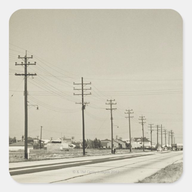 Row of Electricity Poles Square Sticker (Front)