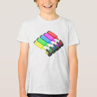 Row of five different coloured fluorescent pens