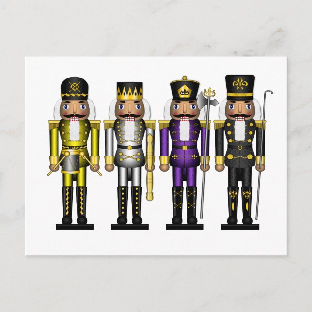Row of Five Non-Binary Pride Flag Nutcrackers Postcard (Front)