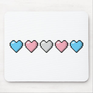 Row of Five Transgender Pride Flag Pixel Hearts Mouse Mat