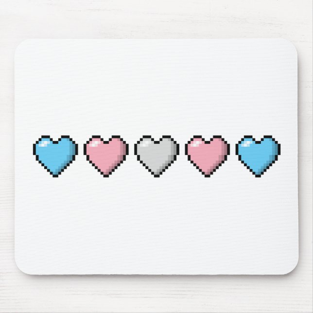 Row of Five Transgender Pride Flag Pixel Hearts Mouse Mat (Front)