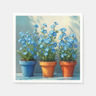 Row of Forget-Me-Not Flower Pots Napkin