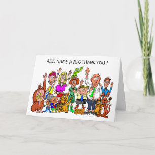 Row of funny people cartoon thank you card