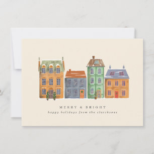 Row Of Houses From A Winter Day Holiday Card