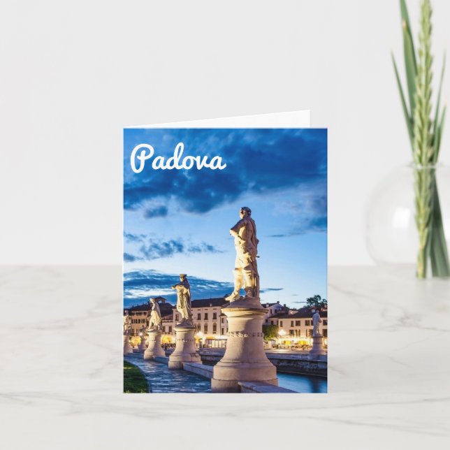 Row of illuminated statues in Padova Note Card (Front)
