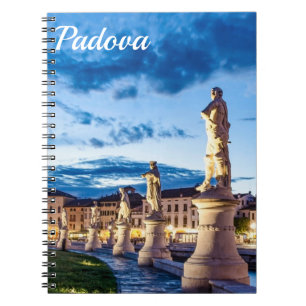 Row of illuminated statues in Padova Notebook