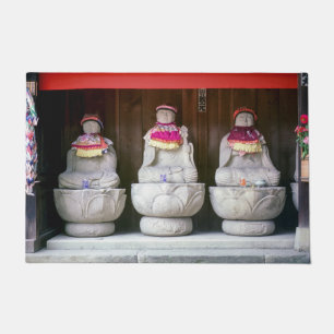 Row of Jizo monk statues with bib and hat - Japan  Doormat