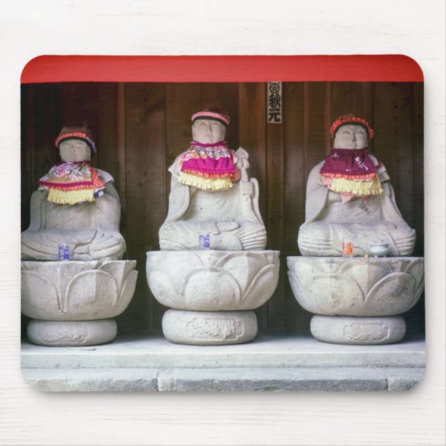 Row of Jizo monk statues with bib and hat - Japan Mouse Mat (Front)
