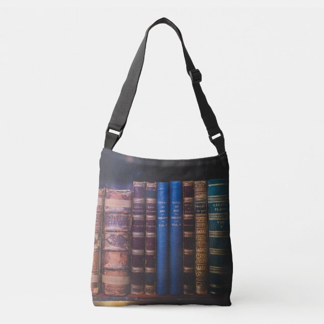 Row of Leather Book Cover Spines Crossbody Bag (Front)