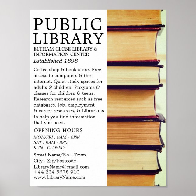 Row of Old Books, Library Advertising Poster (Front)