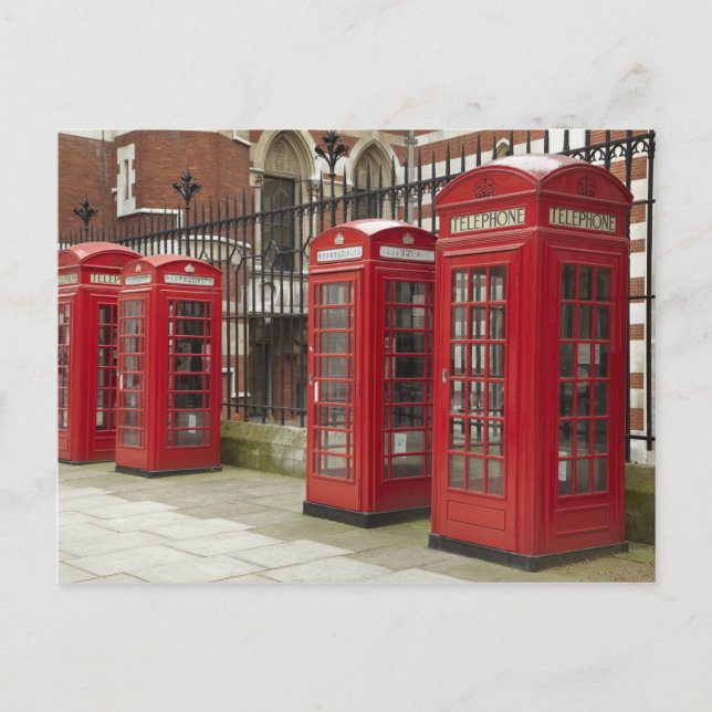 Row of phone boxes at the back of the Royal Postcard (Front)