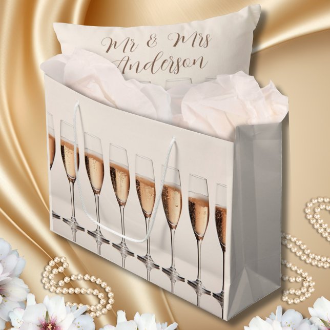 Row of Pink Champagne Glasses Wedding Celebration Large Gift Bag (Creator Uploaded)