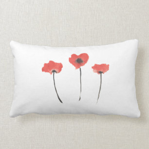 Row of poppies original watercolor painting design lumbar cushion