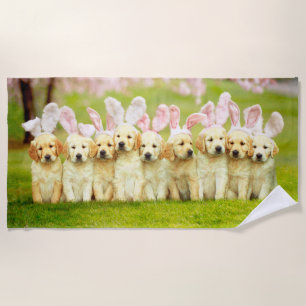 Row of Puppy Bunnies Beach Towel