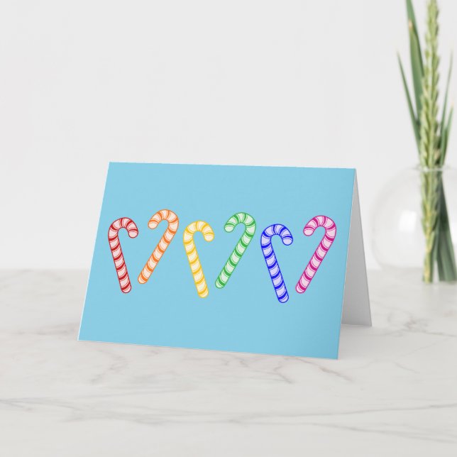 Row of Rainbow Candy Canes Holiday Card (Front)