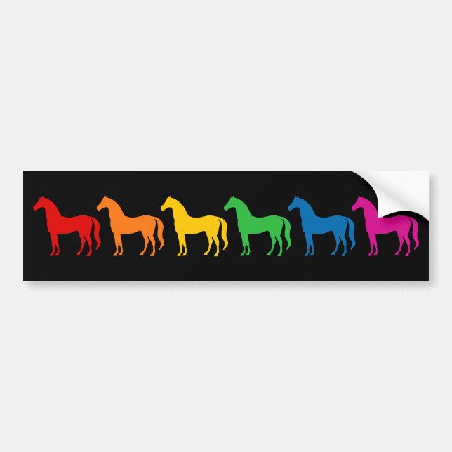 Row of Rainbow Colour Horses Bumper Sticker (Front)