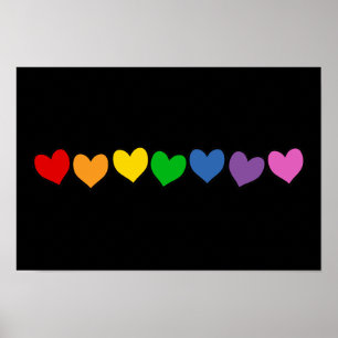Row of Rainbow Hearts Poster