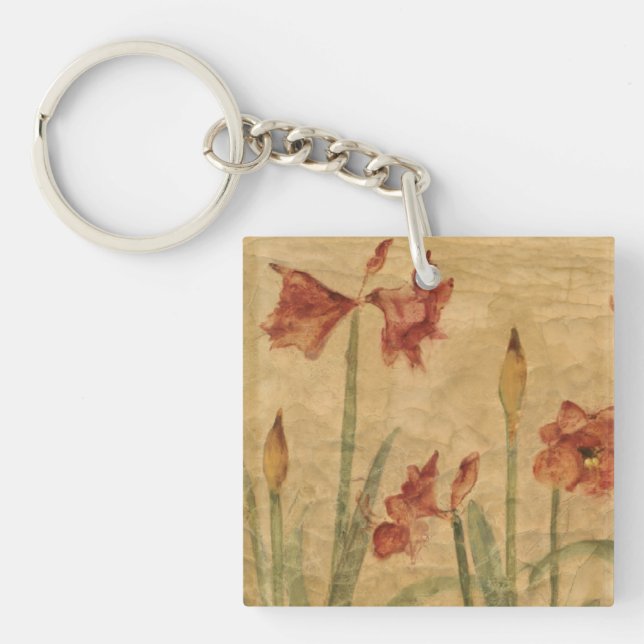 Row of Red Amaryllis Key Ring (Front)