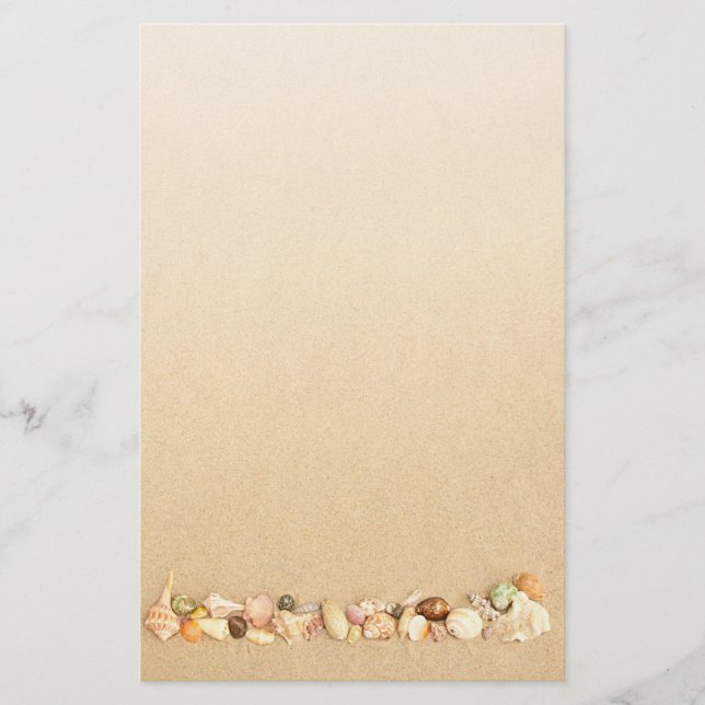 Row of Seashells on Beach sand Stationery (Front)