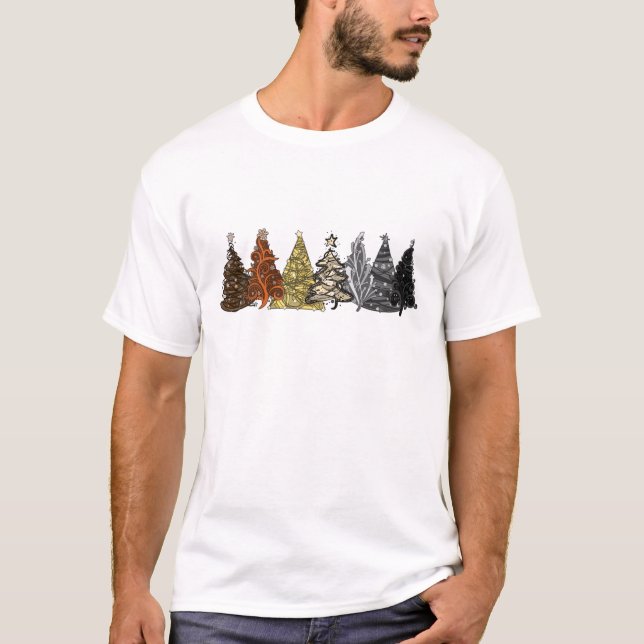Row of Seven Gay Bear Pride Flag Christmas Trees T-Shirt (Front)