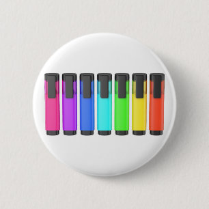 Row of seven highlighters in different colours 6 cm round badge