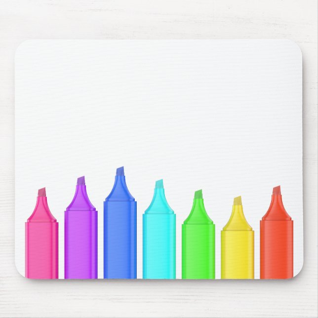 Row of seven markers in different colours mouse mat (Front)