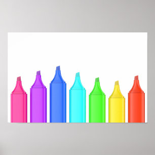 Row of seven markers in different colours poster