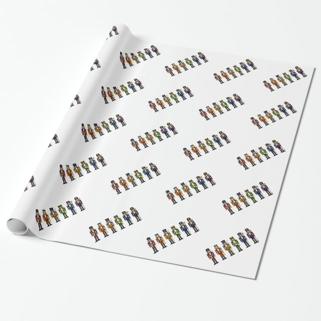 Row of Six LGBTQ Pride Rainbow Winter Nutcrackers Wrapping Paper (Unrolled)
