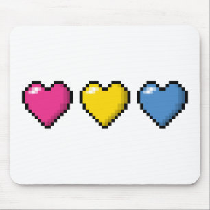 Row of Three Pansexual Pride Flag Pixel Hearts Mouse Mat