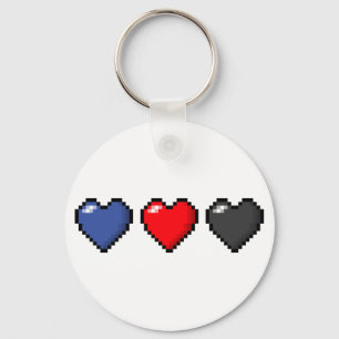 Row of Three Polyamory Pride Flag Pixel Hearts Key Ring